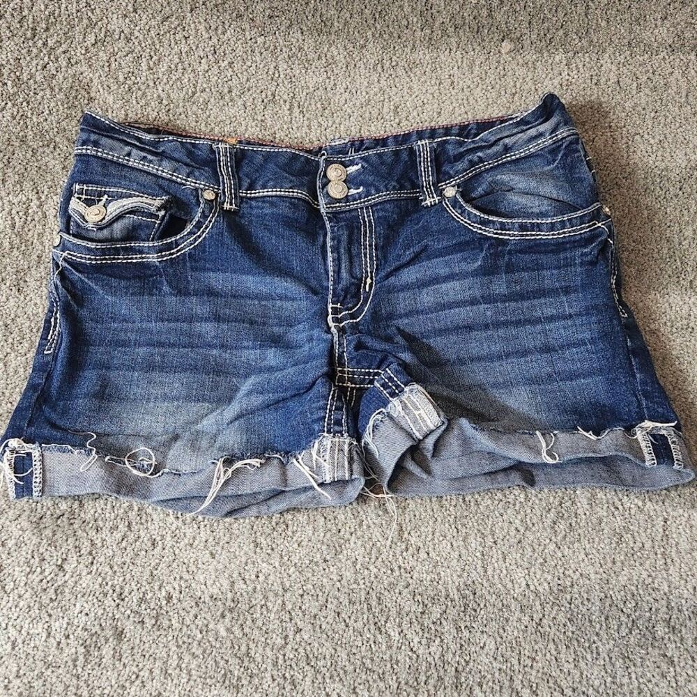 Amethyst Jean Shorts Womens Size 11 Cut Off Blue Denim Low Rise Embellished